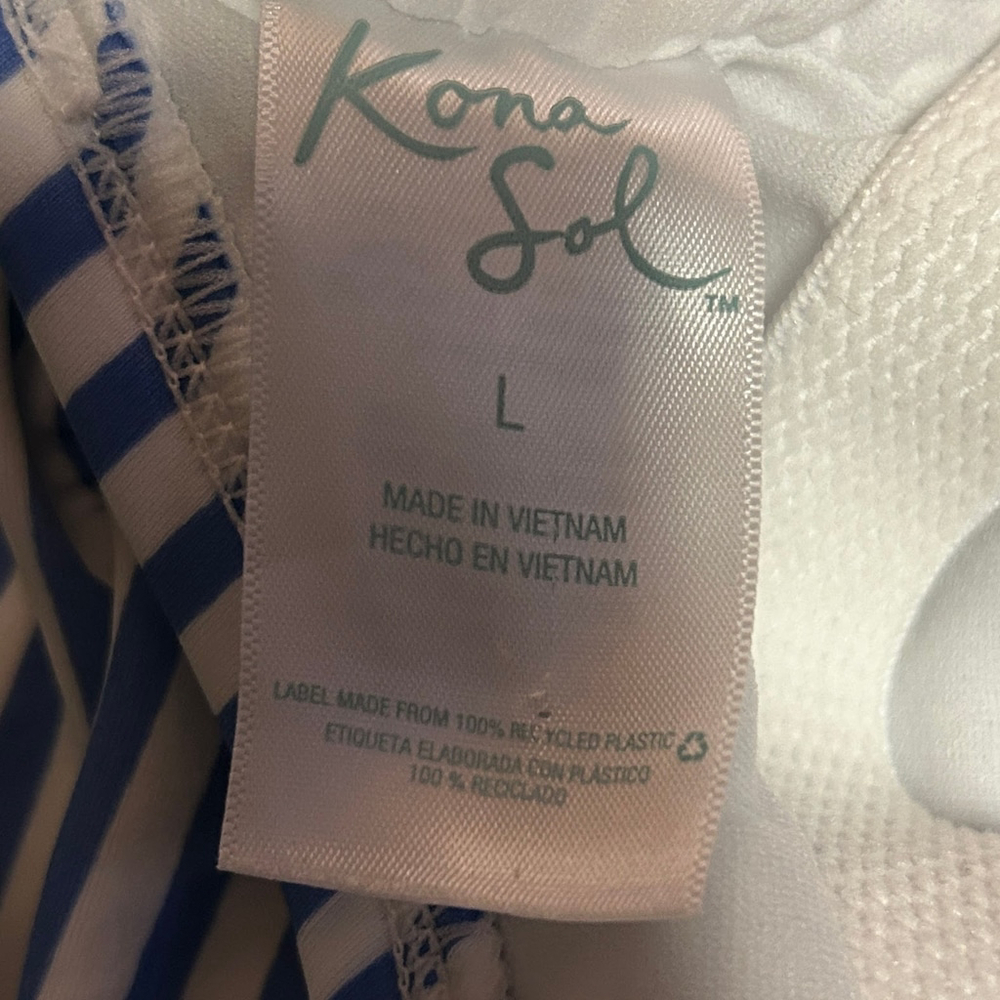 Kona Sol Lemon Stripe Tie Back One Piece Swimsuit Bathing Suit Size L - Picture 4 of 8